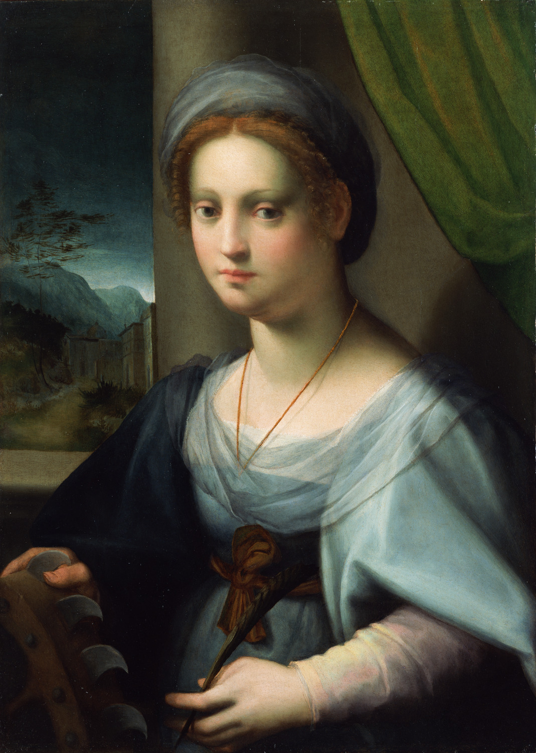 アレクサンドリアの聖カタリナを装う婦人の肖像|ドメニコ・プリーゴ