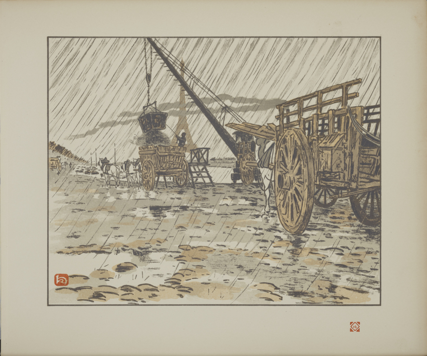 版画集『エッフェル塔三十六景』：パッシー河岸より、雨のなか