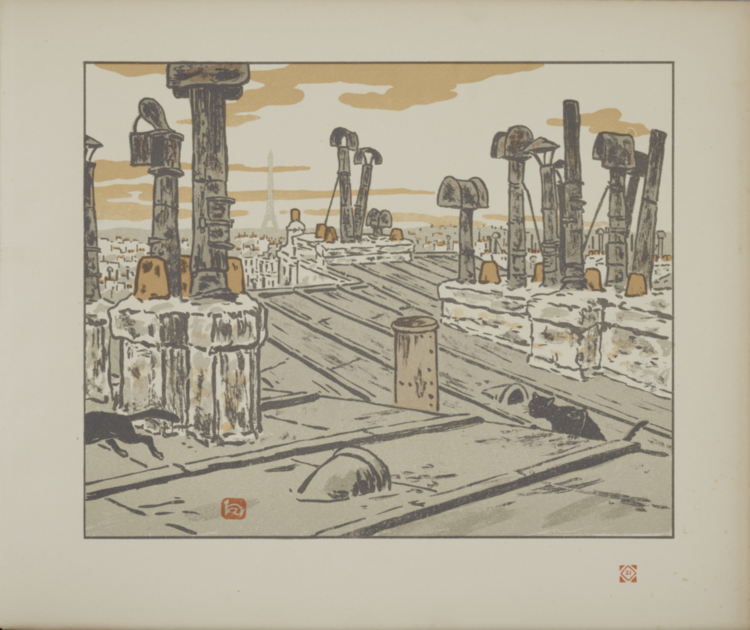 版画集『エッフェル塔三十六景』：屋根の上|アンリ・リヴィエール